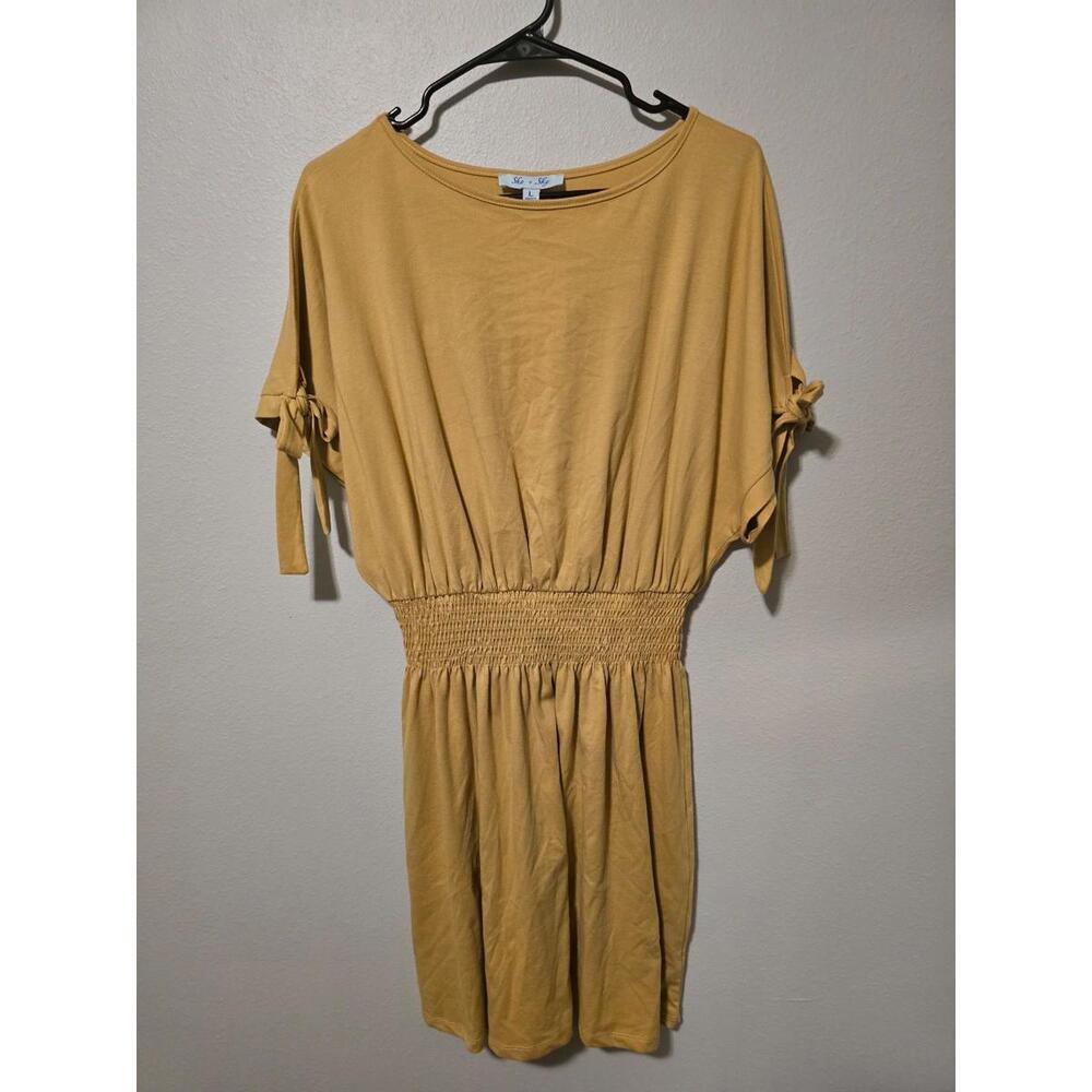 She and Sky NWT Yellow Mustard Mini Dress with Tie on Sleeves Dress (L)